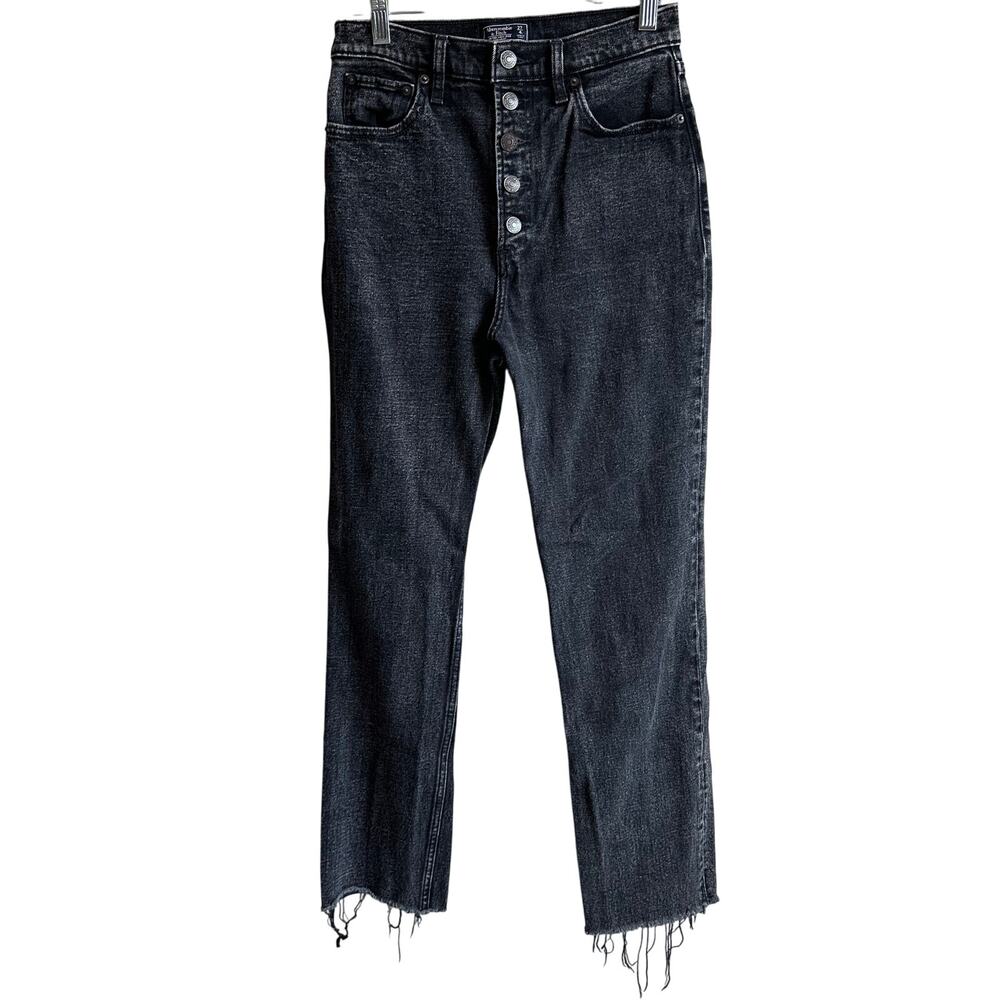 Abercrombie & Fitch LONG Ultra High Rise Straight Button Fly Jeans Black 27 4
